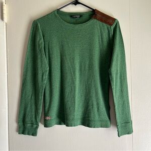 Lauren Ralph Lauren Green Longsleeve with Faux Suede Elbow Patches Womens Medium